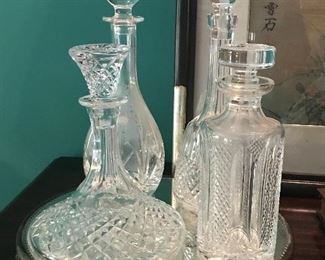 Waterford and cut crystal decanters