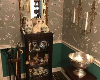Entry filled with fine antique English Staffordshire collectible porcelains