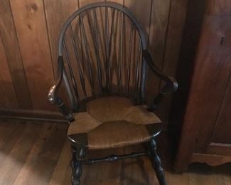 Braced bow back Windsor armchair with a rush seat from the 1790s-1810
Handmade.  Original rush in mint condition.  Appraisal is $1100