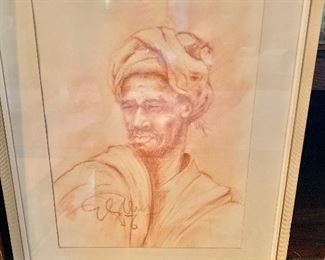 $195 Man in Turban, signed indistinctly lower right, pastel on paper.
24” H x 19.25” W