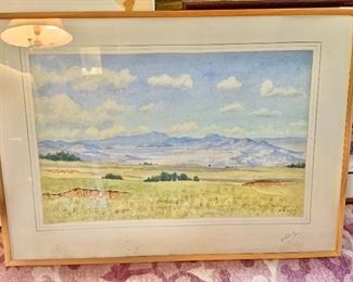 $195 A.R. Swift, pastoral landscape with mountains, signed and dated 1975 lower right, watercolor.
21” H x 28.5” W
