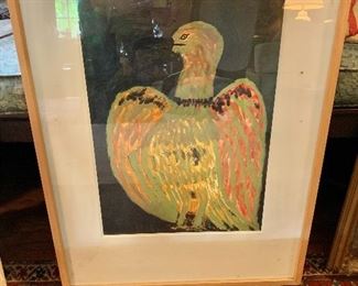 $295 Joseph Opiyo (Kenyan) bird in profile, oil on paper. 31” H x 22.5”W
