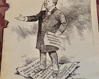 $75  Clifford Kennedy Berryman (American, 1869-1949) “Progressive Presidential Nomination (Teddy Roosevelt)”, signed lower right, ink on paper, as-is - scattered tears on edges.
20” H x 16” W