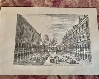 $40 Michele Giovanni Marieschi (Italian, 1710-1743) “The Courtyard of Ducal Palace” from “Views of Venice” series, 1741. Print 
12.75” H x 19” W
