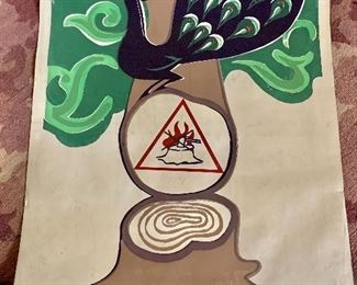 $195  Mid-Century Vietnamese Poster - "Chống phá rừng đốt rừng trái phép" translating to "Fighting deforestation and illegal burning of forests"
32” H x 22.5” W