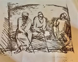 $100 Fritz Krampe (German, 1913-1966) “Sansibar” initialed, titled, and dated 1964  lithograph. 21” H x 31” W