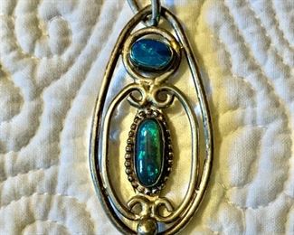 $40 Sterling silver oval pendant 2" Long 