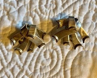 $45 Mexico modernist sterling silver earrings clip 1" L 