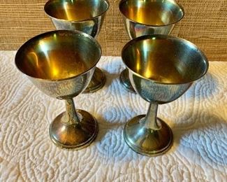 $60 International Lord Saybrook  4 sterling silver gilt washed goblets.  Ea 4.75" H, 3" diam.