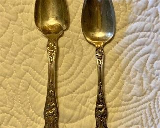 $20 Wallace sterling silver teaspoons.  Left: 6" L.  Right: 5.75" L.
