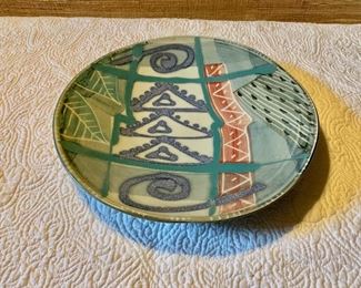 $75 Large signed ceramic platter.  13.75" diam, 2.5" H.