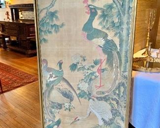 $1950  pair 18th Century Chinese paintings on silk   1 of 2.  66.5" H x  34" W. 