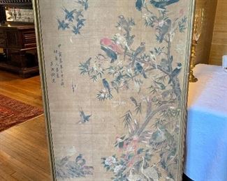 $1950  pair 18th Century Chinese paintings on silk  2 of 2.  68.5" H x 35" W.  