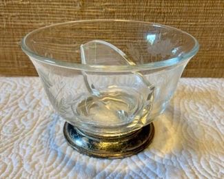 $45 Sterling silver and crystal split glass bowl.  3.75" H, 5.25" diam.