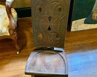 $175 Kenya  carved wood chair.  31" H, 14" W, 38" D, seat height 14"