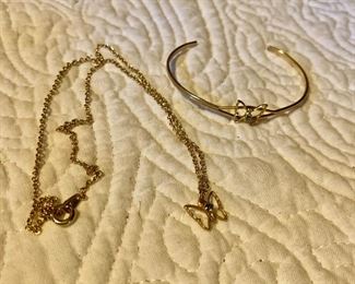 $20 ea Dainty child's  butterfly chain and  cuff bangle bracelet Necklace 14" long, Bangle 2" Wide 