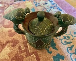 $100 Vessel with handles and two birds 7" H,  10" W.