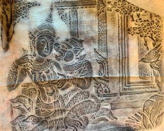 $30 Stone rubbing on paper temple scene 