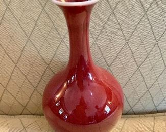 $95 Red porcelain vase unsigned. 7" H.  