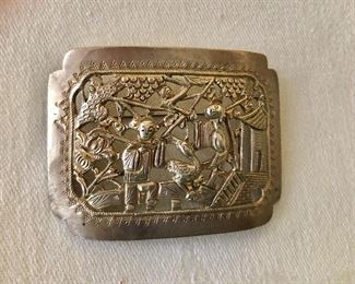 $75 Vintage  scene silver tone  pin or brooch 