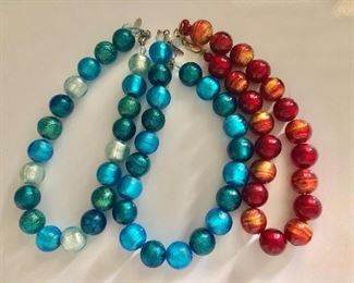 $25 ea  Chunky  Le Perle colorful adjustable Murano  glass beaded necklaces 16" L, beads are 3/4 inch wide 