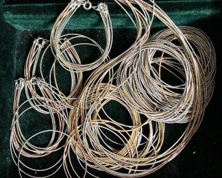 $45 LOT Tiziana group of silver tone, gold tone wirey necklace and bracelets small wrist 1 necklace, 3 bracelets plus many many single bracelets 