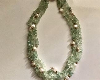 $75 Aquamarine and pearl stone  multi strand necklace