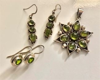 $60  peridot pendant, SOLD  $35 each peridot earrings earrings on right side SOLD 