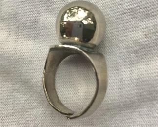 $45 Modernist silver signed Denmark ball ring 