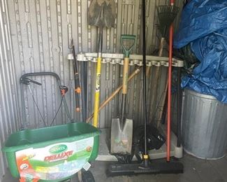 Yard tools, large tarp. 