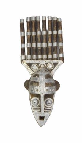 31	Marka African Carved Mask	Carved wooden mask with metal decorations. 25"L x 10"W
