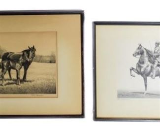41	Pair of Clarence William Anderson Lithographs	Clarence William Anderson (American, 1891-1971). A pair of equestrian lithographs. Titled, "Wing Commander" and "Good Advise". Each are signed, titled and numbered. Works are initialed "A" in the plate. Wing Commander: 9" x 11 1/2" Good Advise: 10 1/2 x 12 1/2"

