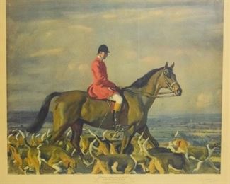 43	Sir Alfred Munnings Print	Sir Alfred Munnings (English, 1878-1959). A framed and matted print of Major J. Bauch with Belvoir Hounds. Good condition. Signed in pencil on lower right. 22" x 25 1/2"
