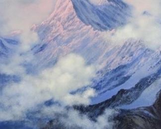 51	Tilottama Basu Oil on Canvas Mountains	Tilottama Basu (Indian, 1916-?). Oil on canvas mountain landscape. Signed lower left. 50" x 38 1/4"
