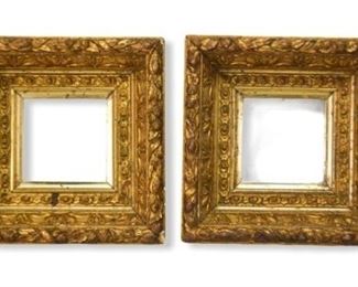 90	Pair of Square Gilt Wood Frames	Pair of square gilt wood frames. Openings approximately 3 1/4" x 3 1/4" (frames each 8 1/4" x 8 1/4"). Some losses
