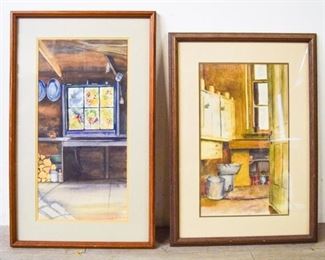 106	Pair of Signed Watercolors	2 watercolor interiors, both pencil signed illegibly (Helen?). 17" x 9 3/4" and 19 3/4" x 9 3/4"
