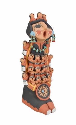 133	Helen Sando Garcia Jemez Pottery Storyteller	Native American pottery storyteller figure, with turquoise and coral beaded jewelry. Signed on the underside H Sando Jemez. 11 1/2"H
