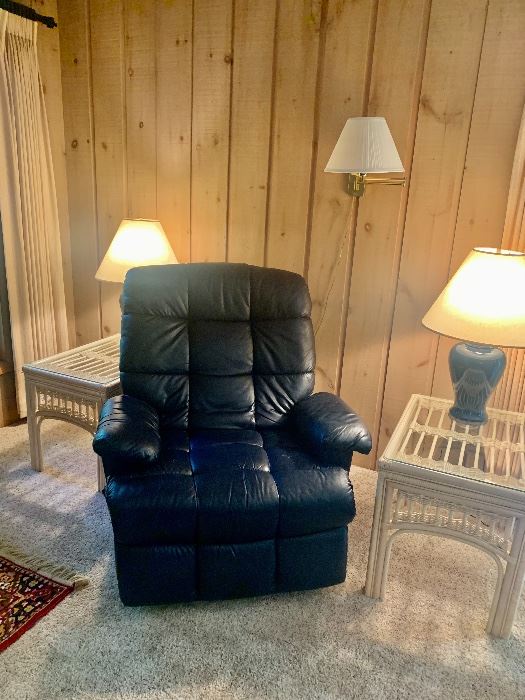 Navy leather recliner