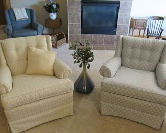 Coordinating upholstered wing back chairs.  Great condition.