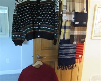 Scandinavian sweaters - Dale of Norway.  Handknit poncho.  Quality wool scarves - Christian Dior, Pendleton, Scandinavian wool and more.  Most never worn.