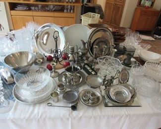 Norwegian and American pewter.  Also, mid-century stainless steel serving pieces.