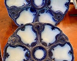 ( 2 ) blue & white oyster serving dishes