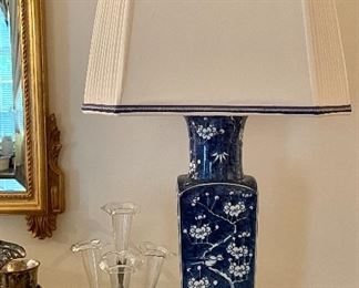 Pair of blue & white lamps