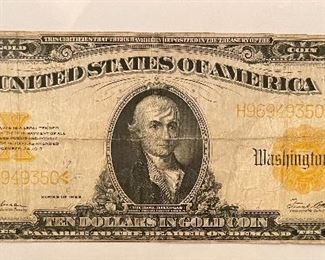 1922 $10 Gold Certificate Bill