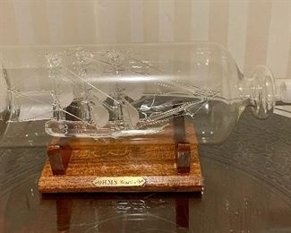 Blown Glass Ship in a Bottle, HMS Bounty