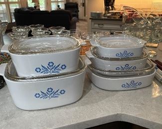 Vintage Corning Ware Blue Cornflower Casserole Dish Set 5 pieces with lids
