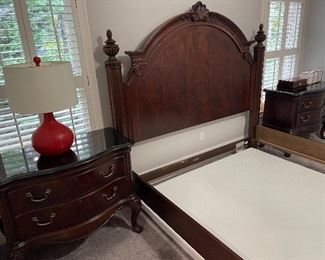 Thomasville night stand with marble top and mahogany bed frame