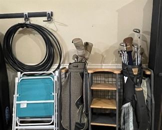 Golf Club Metal & Wood Rack.... Park Chairs.....Clubs