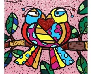 Romero Britto "Love Birds Pink" Giclee