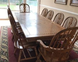 Ethan Allen table with two 18” leaves included. 10’6” long x 42” wide x 28” high. 